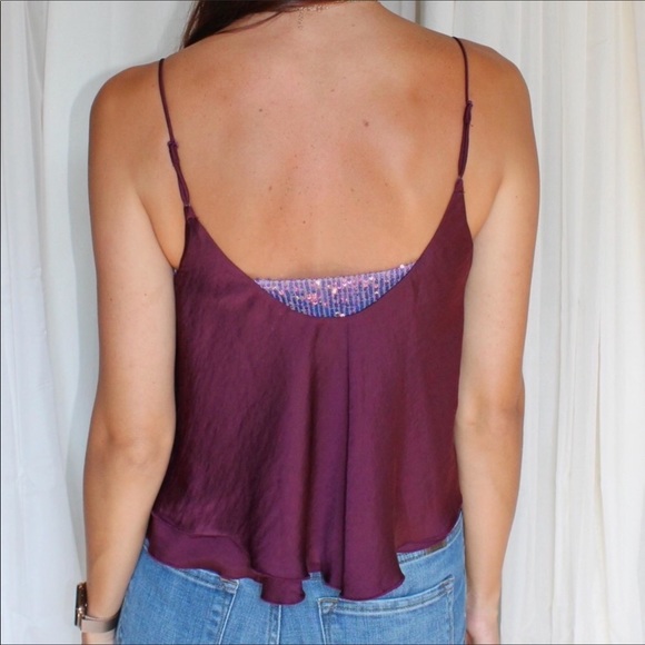 Free People “Turn it on” sequin camisole top burgundy and purple colors NWT - Picture 5 of 11